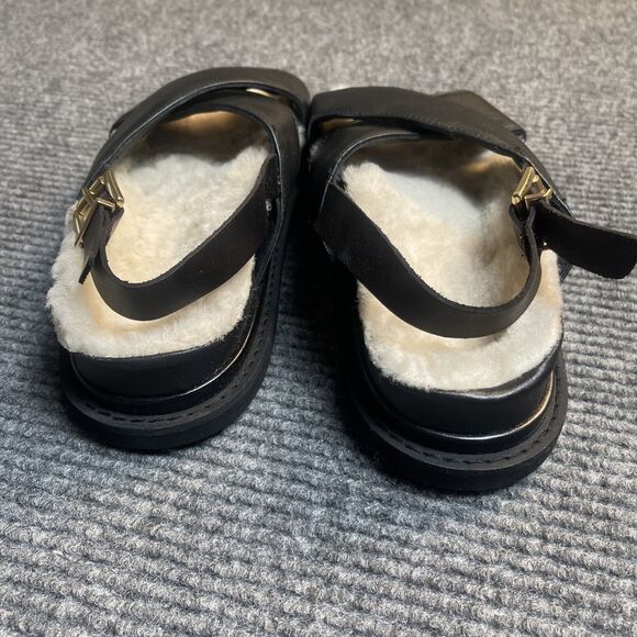Alohas Women Size 38 (US 7.5) Sandals Sherpa Marshmallow Strap Black Leather NEW - Picture 6 of 10